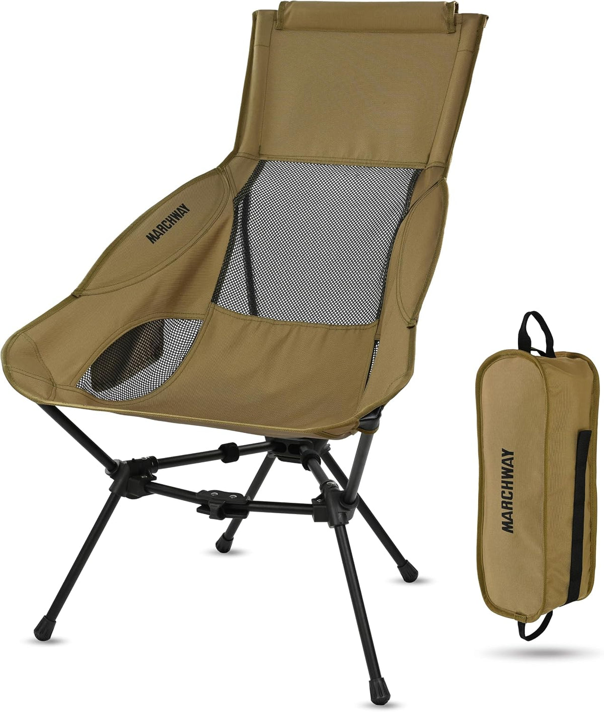 MARCHWAY Lightweight High Back Folding Camping Chair with Head Support