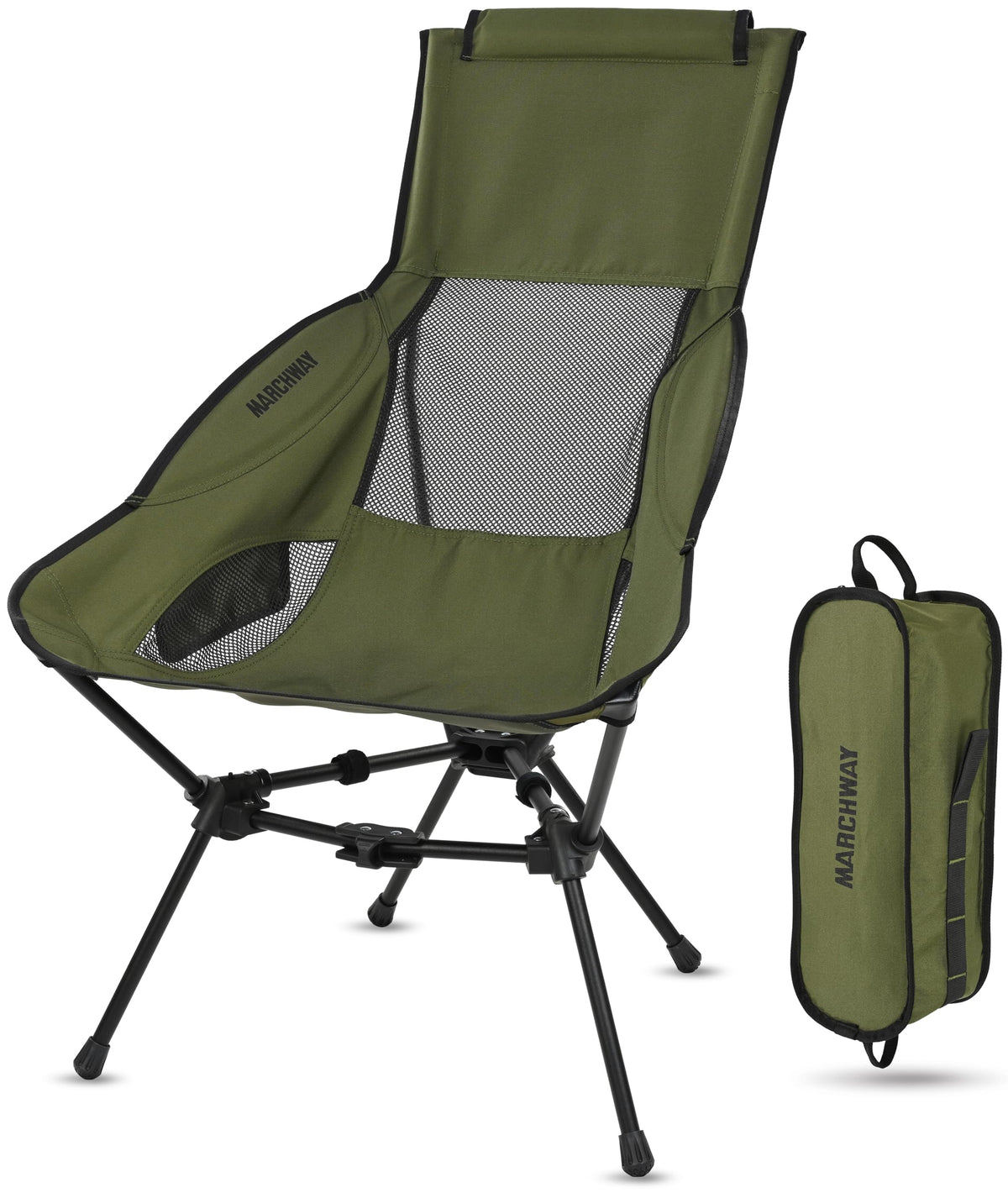 MARCHWAY Lightweight High Back Folding Camping Chair with Head Support