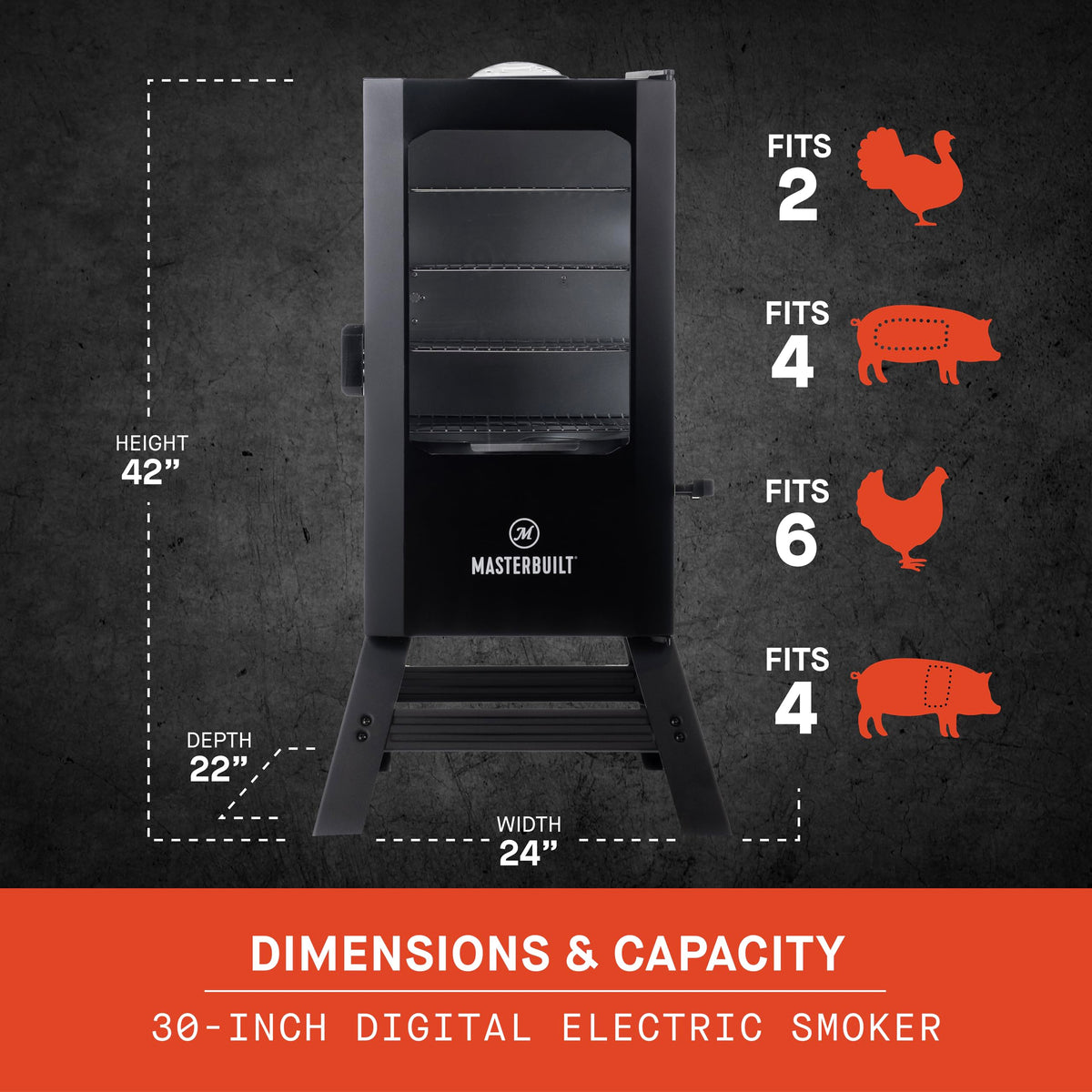 Masterbuilt® 30-inch Digital Electric Vertical BBQ Smoker with Side Wood Chip Loader, Chrome Racks and 710 Cooking Square Inches in Black, Model MB20071117