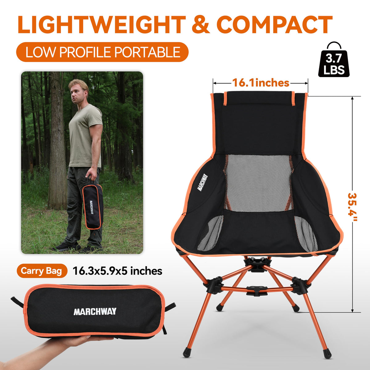MARCHWAY Lightweight High Back Folding Camping Chair with Head Support