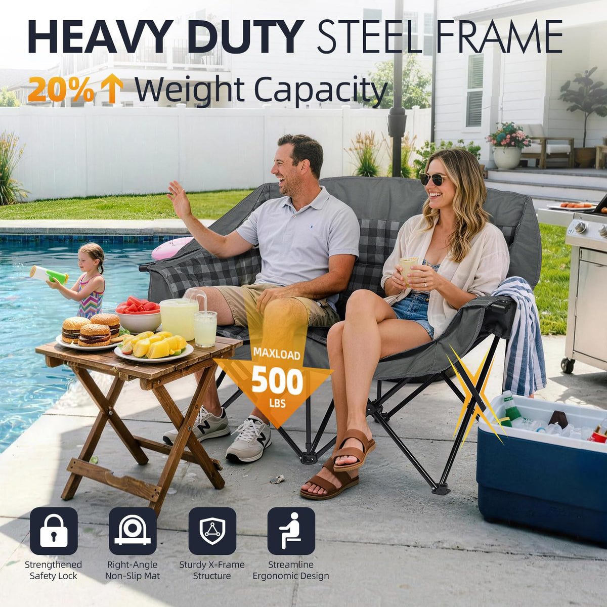 Heated Oversized Camping Chair - Heavy Duty Padded Comfy Warm Outdoor Chair