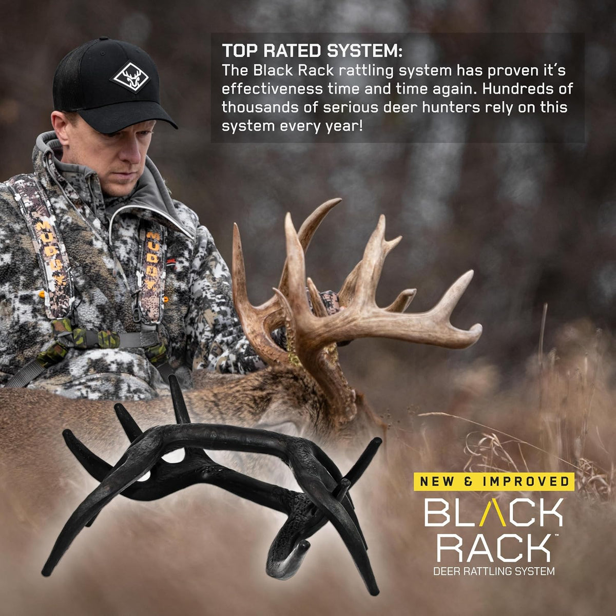 Black Rack Rattling System by Illusion | Rattling Antlers | Rattling Horns | Deer Call | Bone-Core Technology