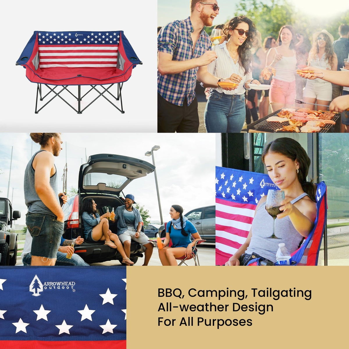 ARROWHEAD OUTDOOR Portable Folding Double Duo Camping Chair Loveseat
