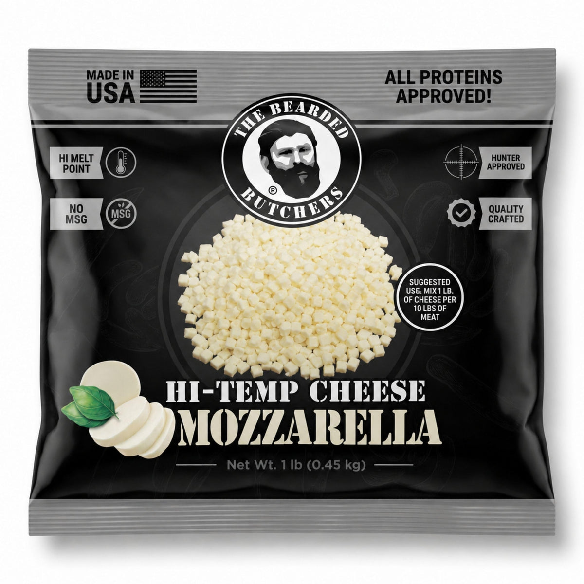 Bearded Butchers High-Temp Cheddar Cheese 2.5 lbs – Shelf-Stable 1/4" Cubes for Up to 25 lbs of Meat, 400°F High-Temperature Cheese – Ideal for Sausage Making, Brats, Snack Sticks, Burgers, and More