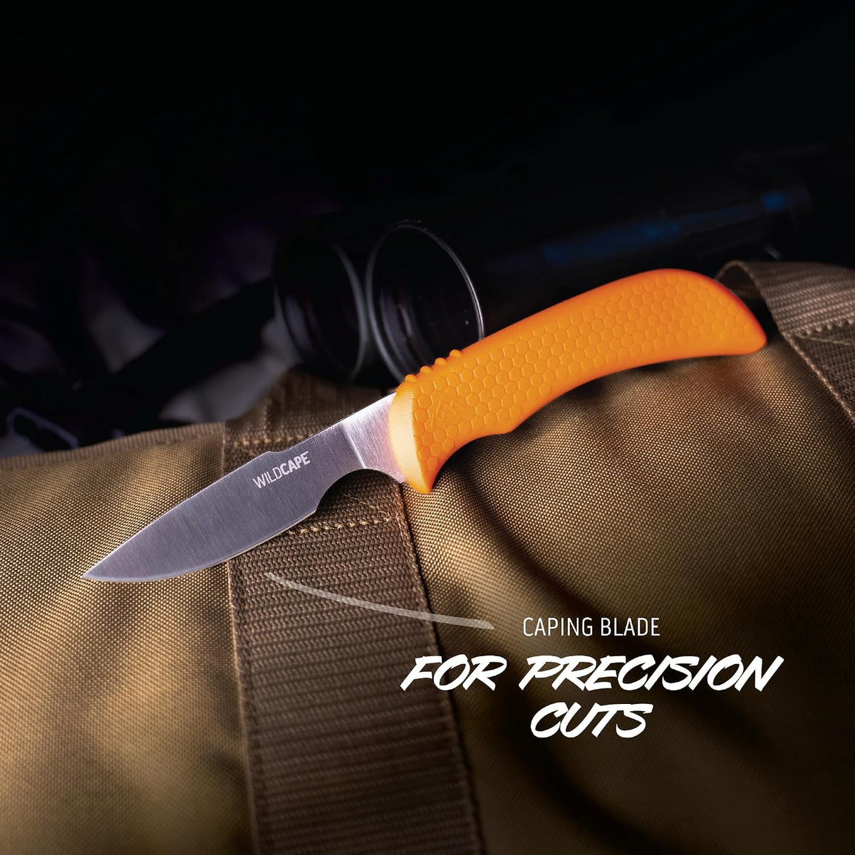OUTDOOR EDGE WildGuide 4-Piece Hunting Knife Set & Field Dressing Kit | Featuring Razor-Sharp Caping Blade, Gut-Hook Skinning Knife, Bone Saw, in a Camo Nylon Belt Sheath | Butcher Knife Set for Deer