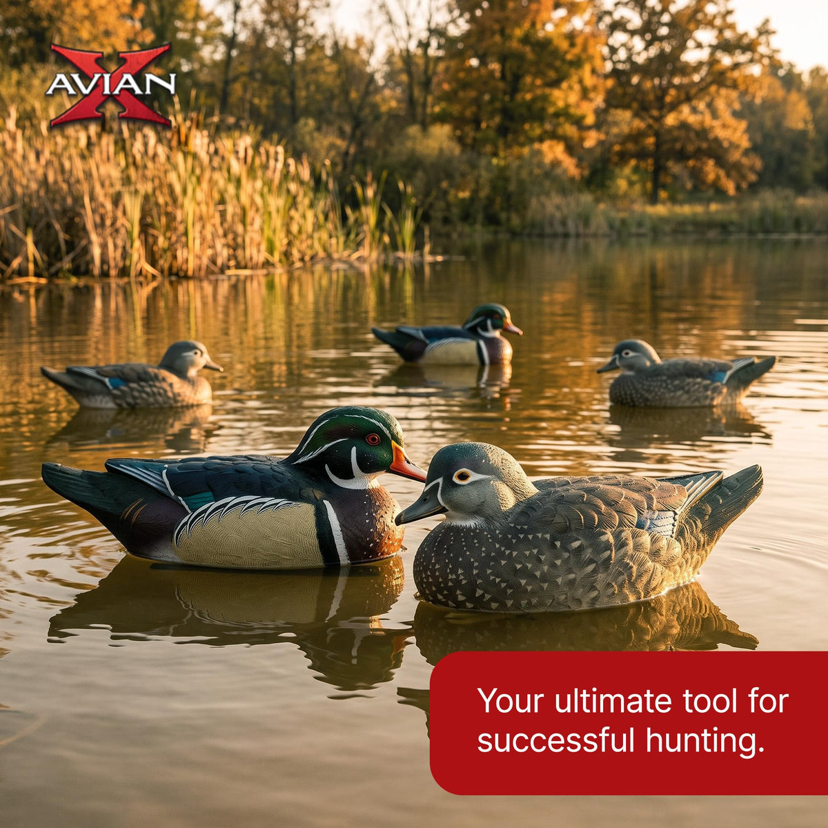 Avian X Topflight Realistic Floating Wood Duck Decoys with Weight-Forward Swim Keel, Set of 6 (Multicolor)
