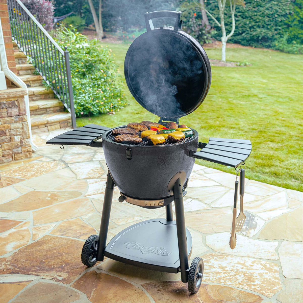 Char-Griller AKORN Jr. Portable Kamado Charcoal Grill and Smoker, Triple-Wall Insulated Steel with Cast Iron Grates and Locking Lid, 155 Sq. In. Cooking Area, Ash