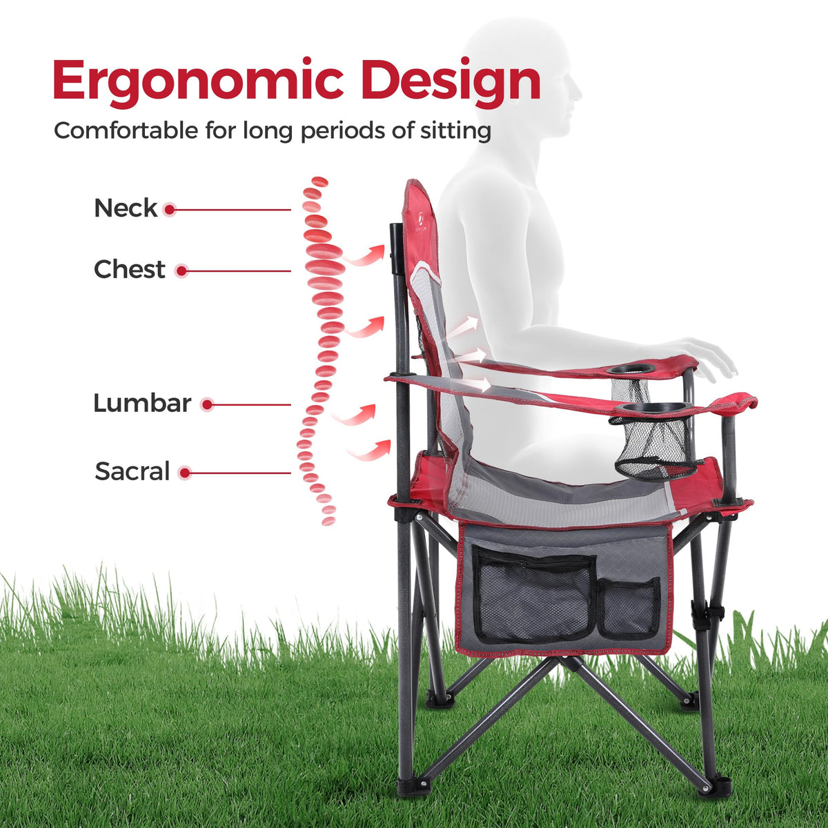 ALPHA CAMP Oversized Fully Padded Camping Chairs with Lumbar Support