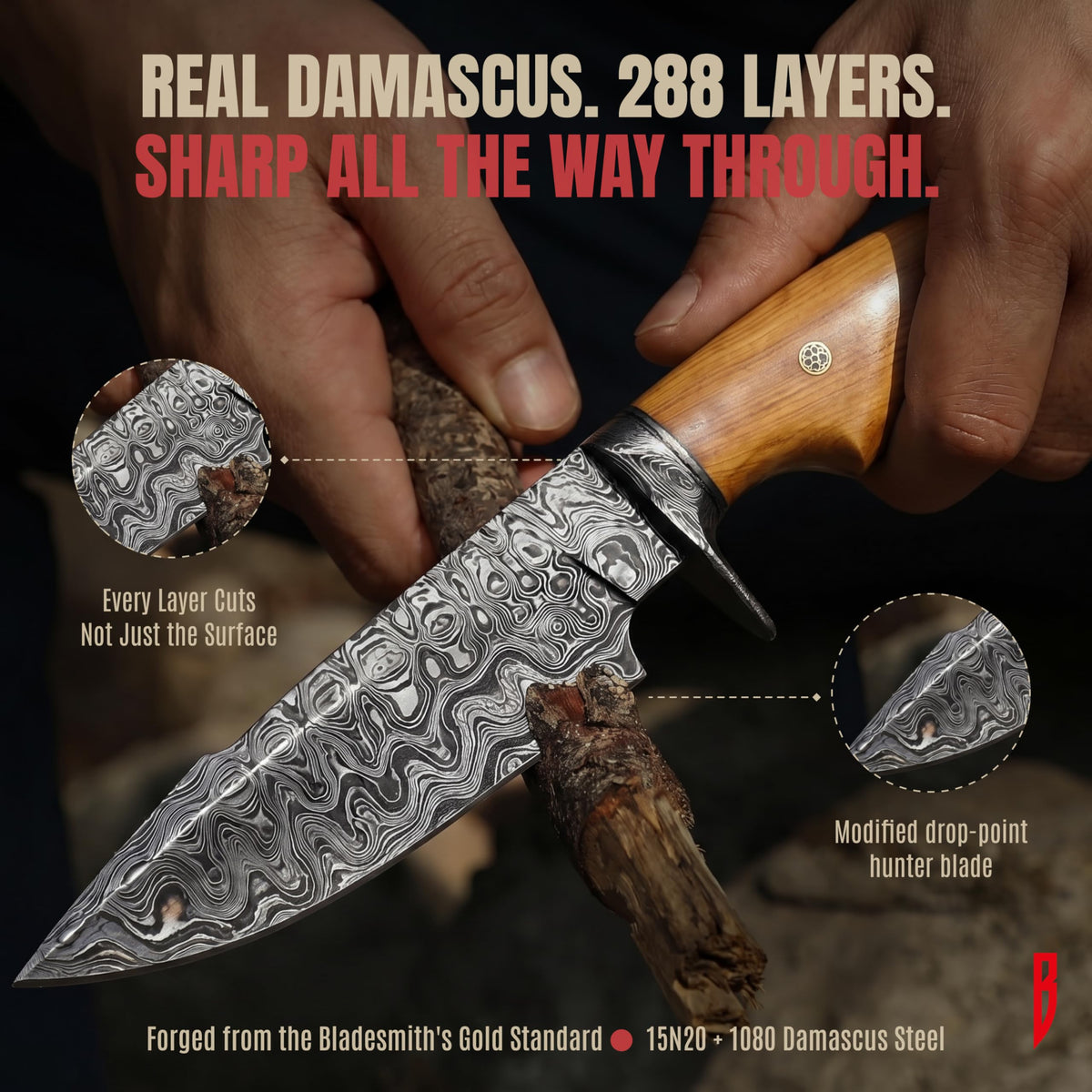 Hunting Damascus Knife Fixed Blade 10" Handmade Patented - Predator Hunter
