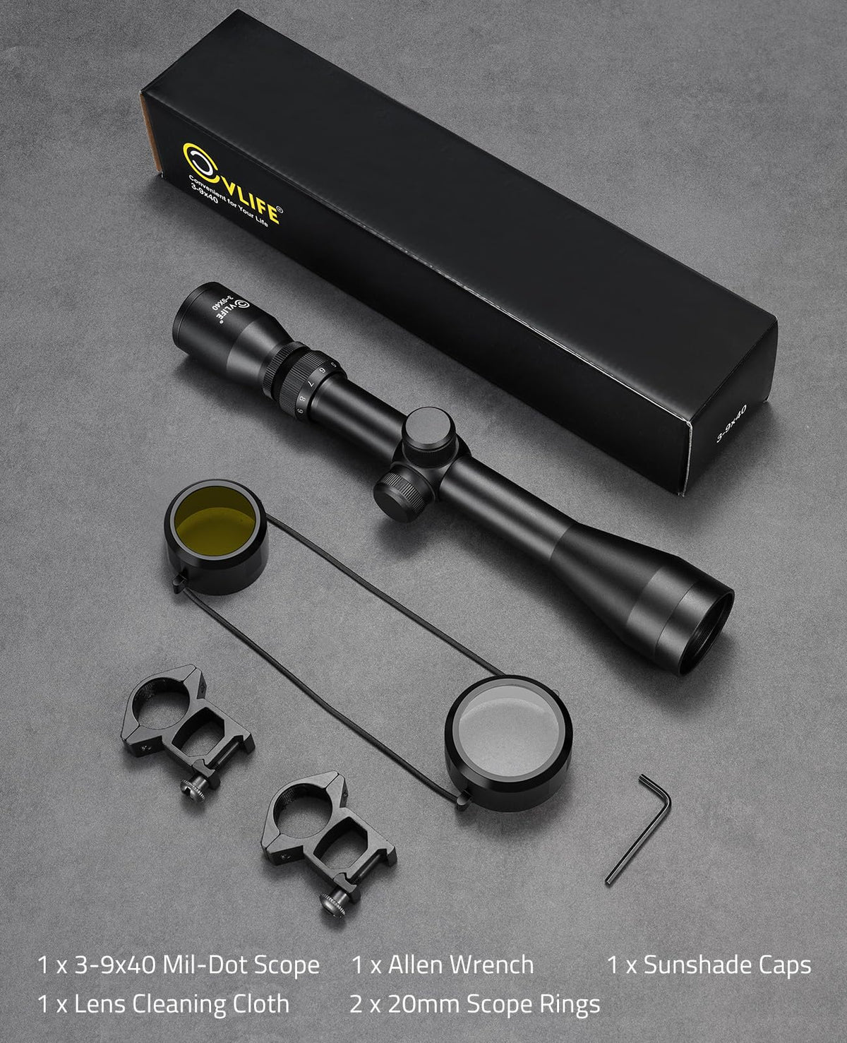 CVLIFE 3-9x40 Optics R4 Reticle Crosshair Scope with Scope Mounts