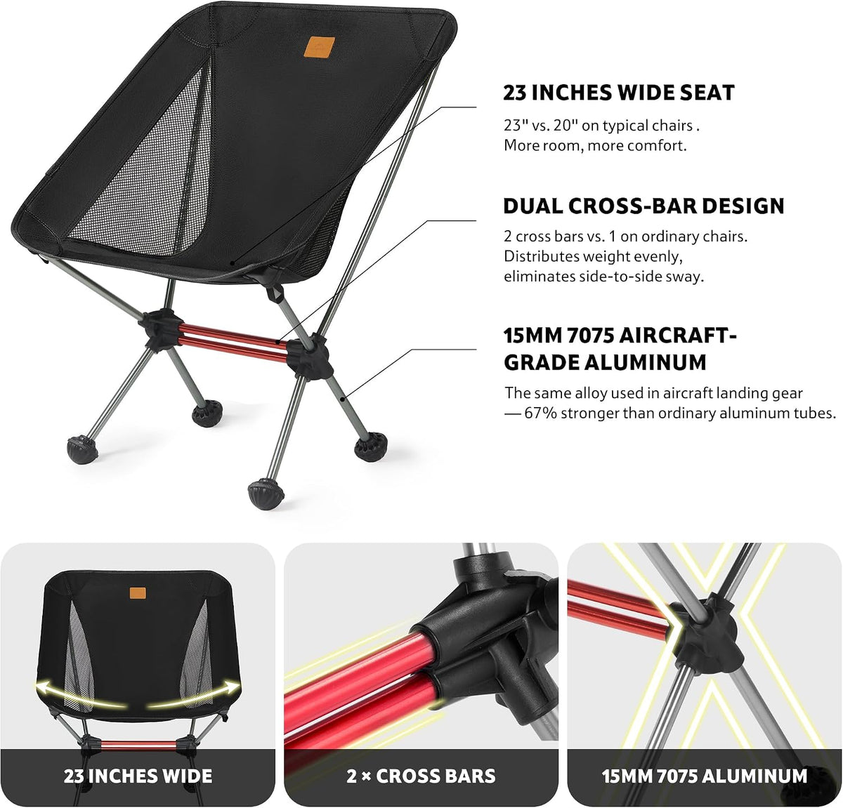 Naturehike YL08 Ultralight Camping Chair — Only 2.12 LBS, Anti-Sinking Feet