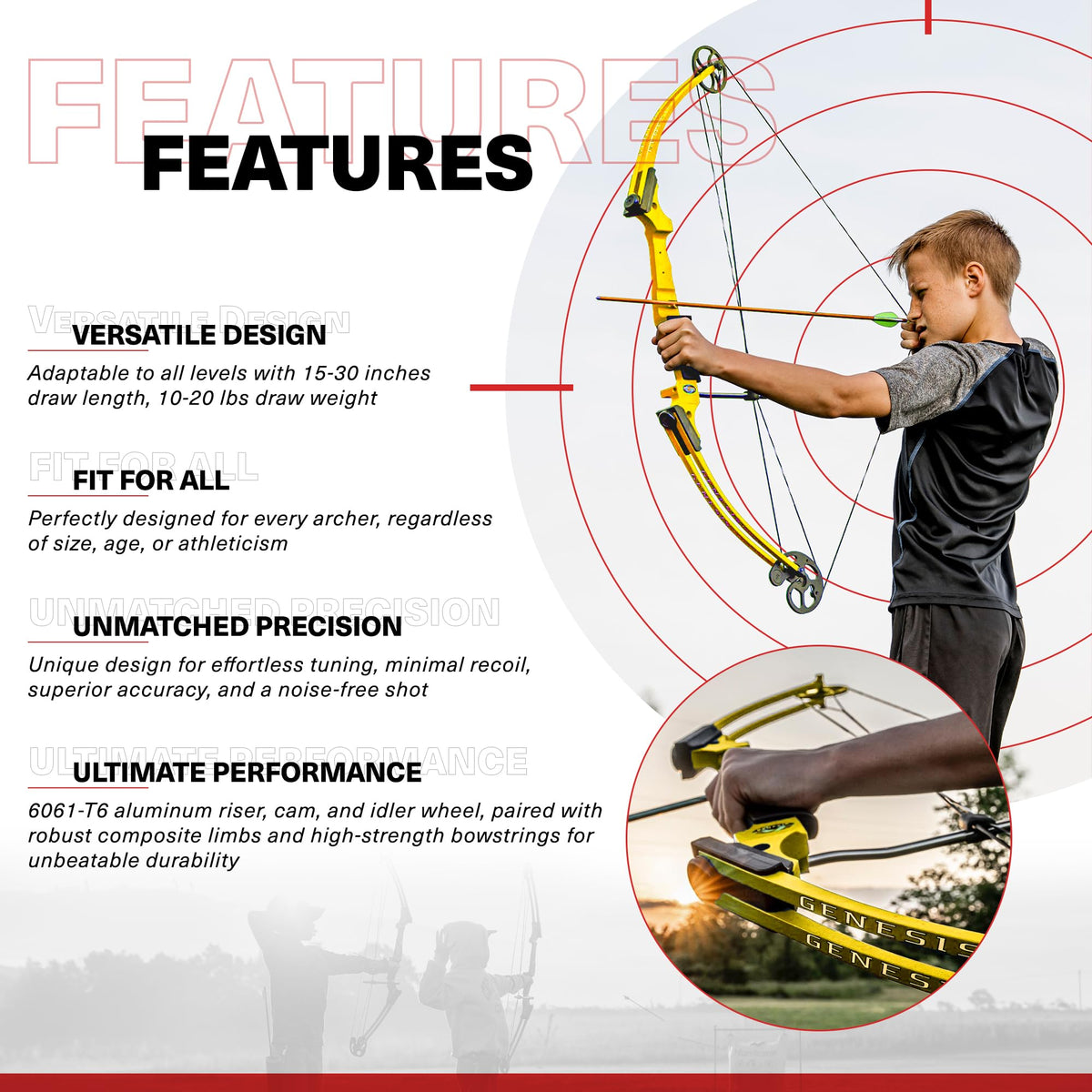 Genesis Archery Original Lightweight Compound Bow with Adjustable Aluminum Riser, 15"-30" Draw Length, 10-20 lb Draw Weight, for Kids and Adults, All Skill Levels