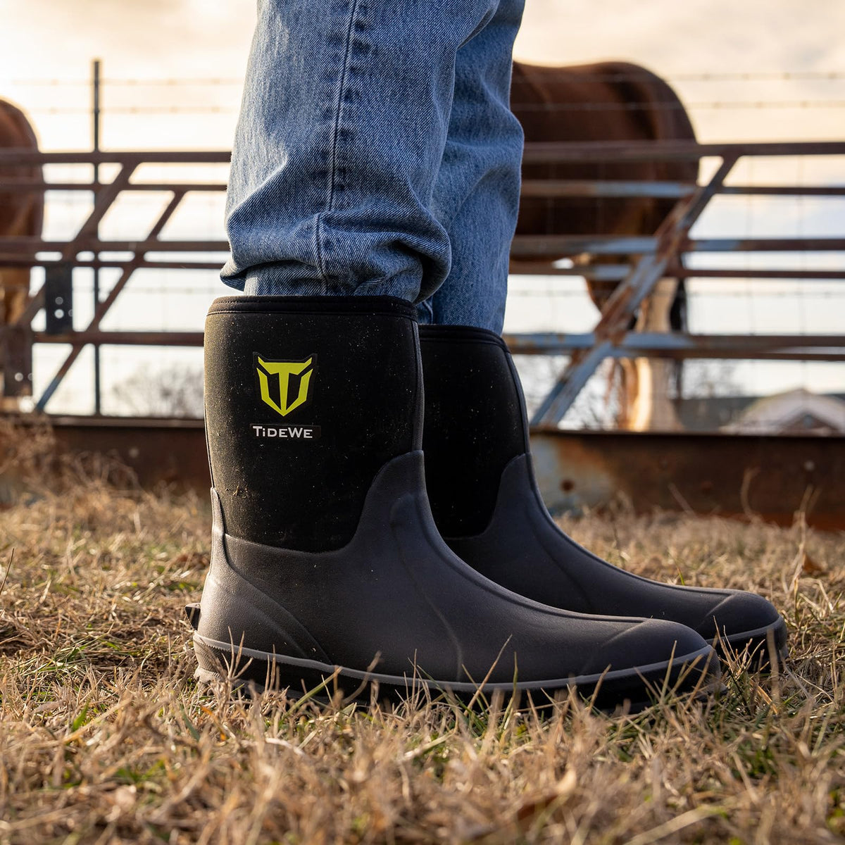 TIDEWE Rubber Boots for Men, Waterproof Hunting Work Boots