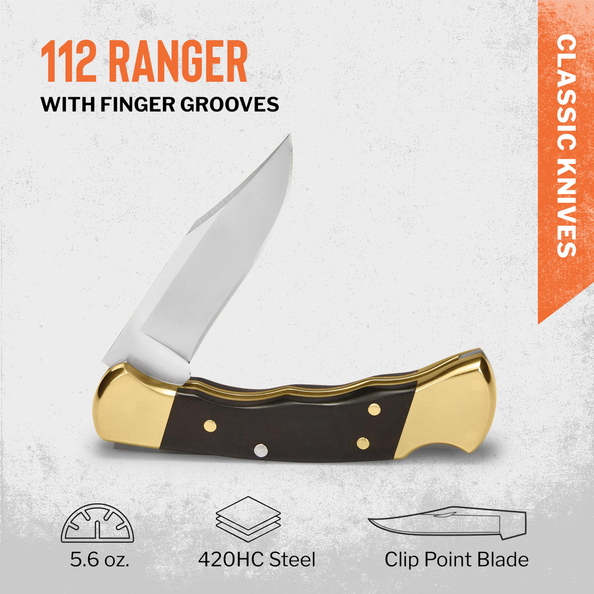 Buck Knives 110 Folding Hunter Knife with Sheath, Finger Grooves, 7.2 oz