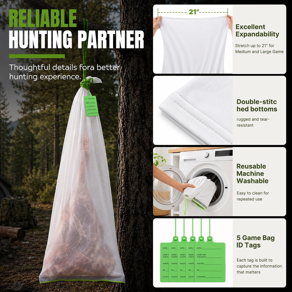 Wakhow Elk Game Bags, Field Dressing Meat Bags for Elk Deer Moose, 5 Pack