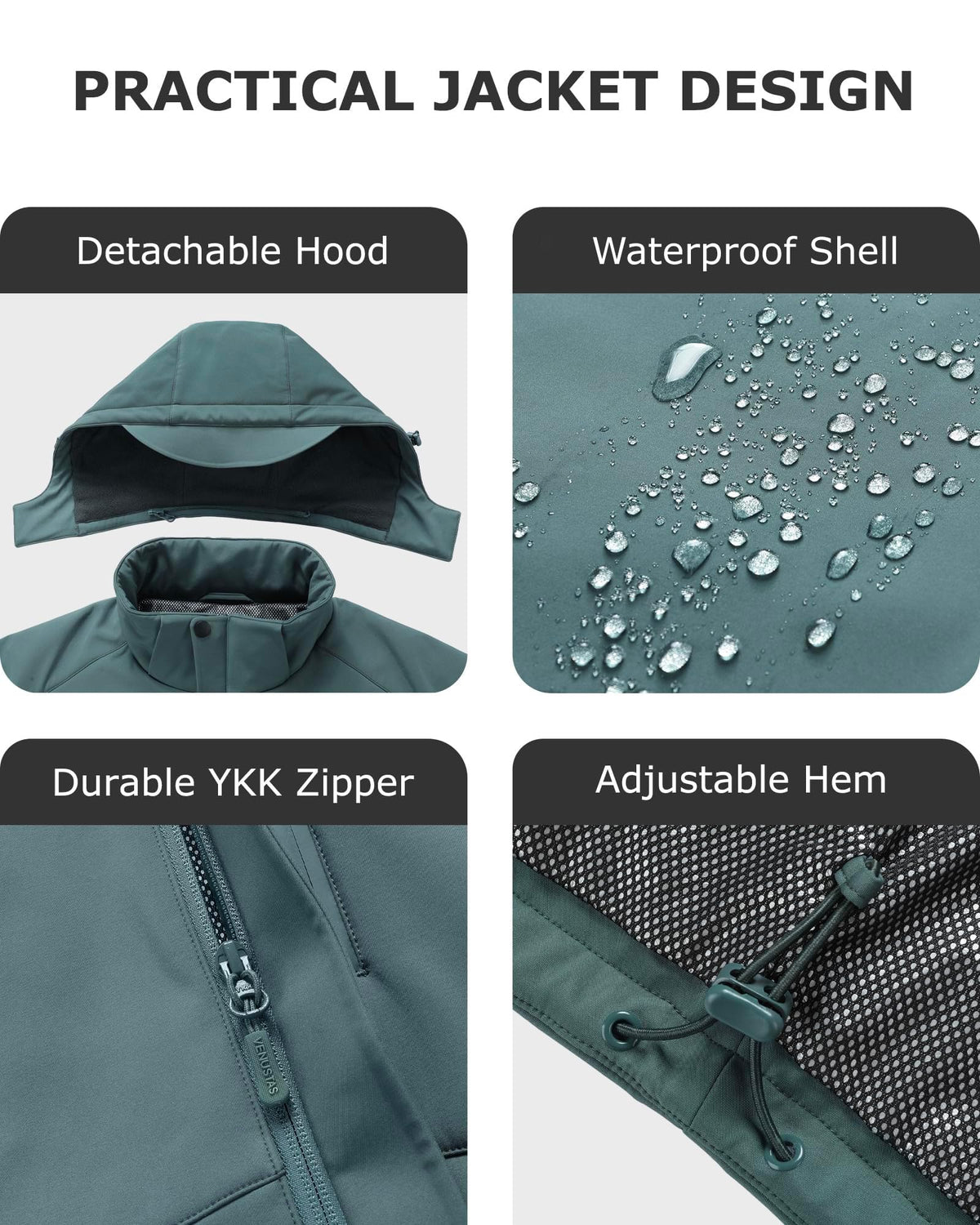 Venustas Men's Waterproof Heated Jacket with Battery & Detachable Hood