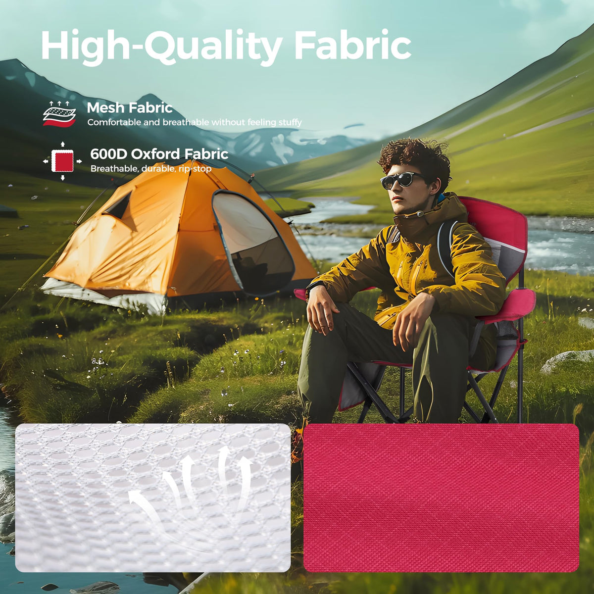 ALPHA CAMP Oversized Fully Padded Camping Chairs with Lumbar Support