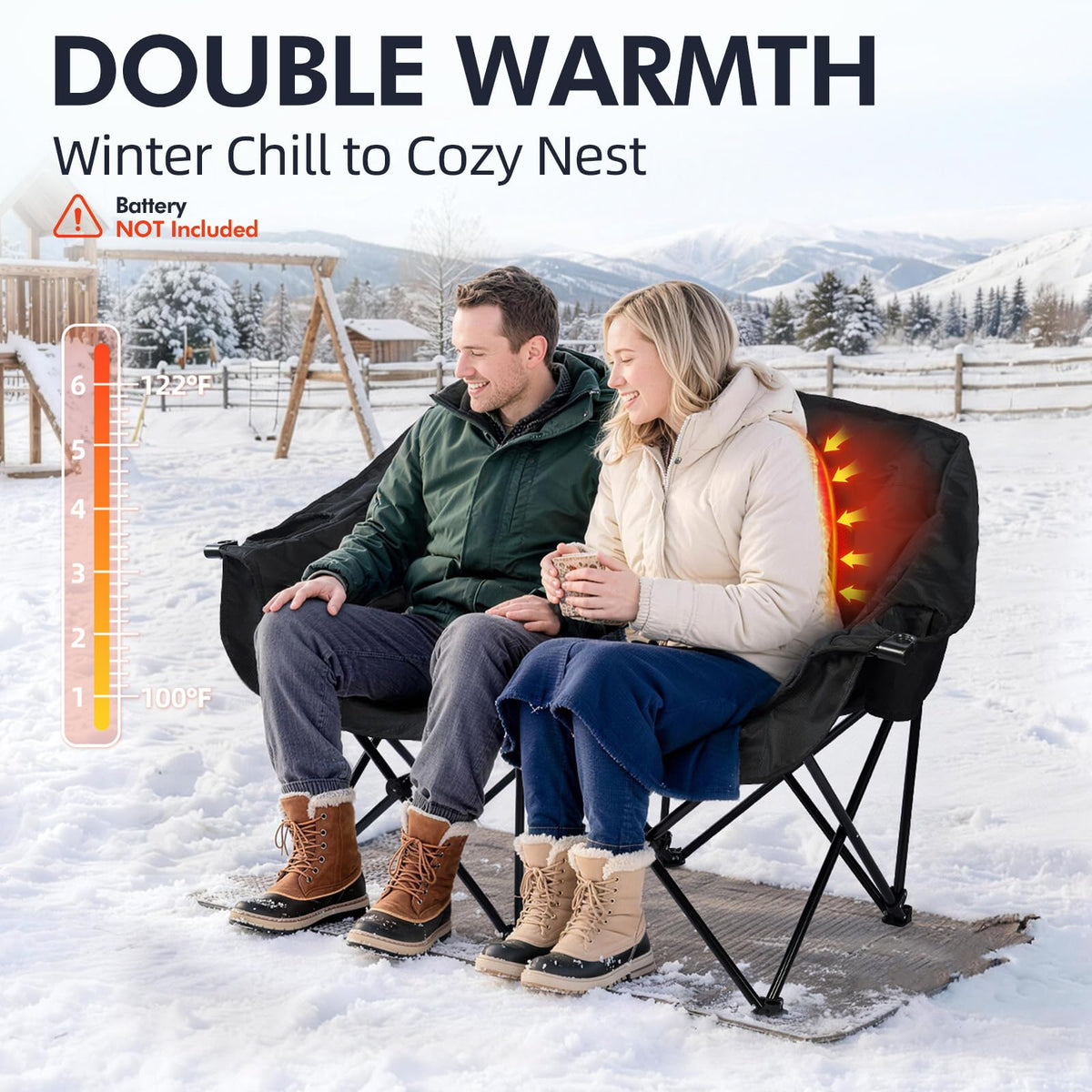 Heated Oversized Camping Chair - Heavy Duty Padded Comfy Warm Outdoor Chair