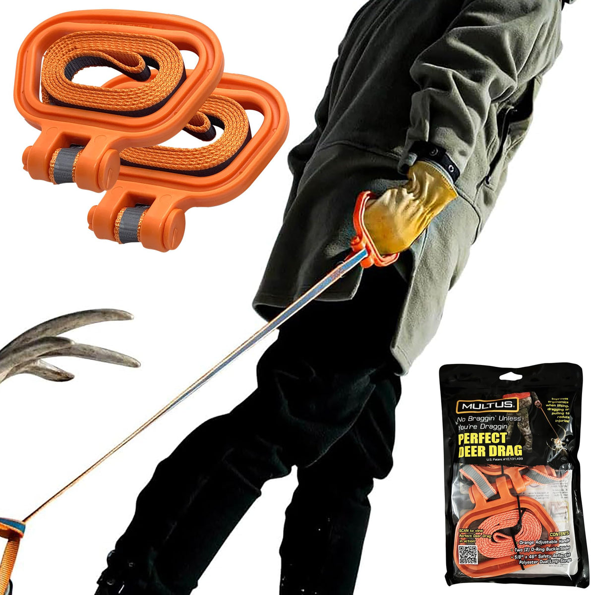 MULTUS Deer Drag Rope & Strap - Heavy Duty Deer Puller for Hunting - Unique Gifts for Hunters, Dad, Men Who Have Everything - Hunting Essentials & Accessories