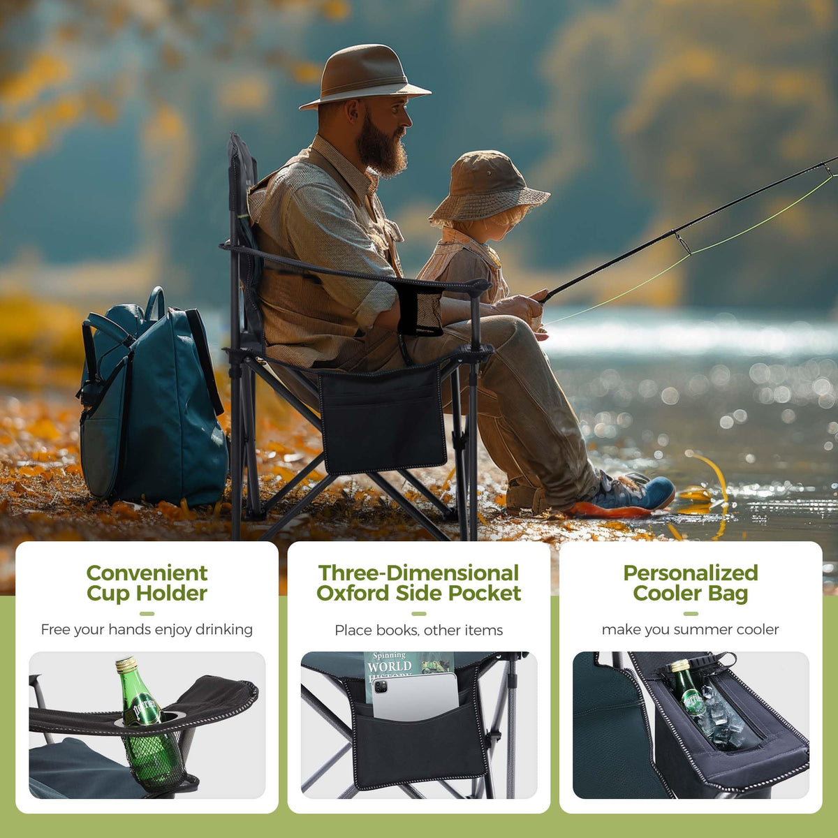 ALPHA CAMP Oversized Fully Padded Camping Chairs with Lumbar Support