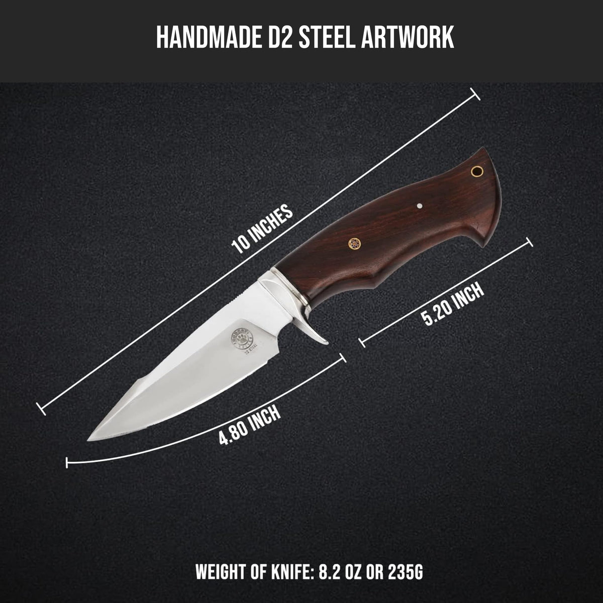 Hunting Damascus Knife Fixed Blade 10" Handmade Patented - Predator Hunter