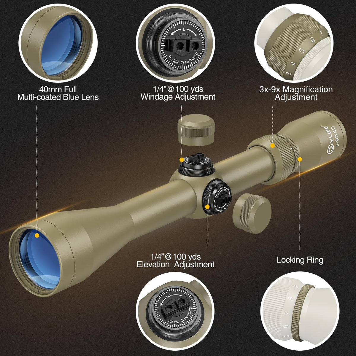 CVLIFE 3-9x40 Optics R4 Reticle Crosshair Scope with Scope Mounts
