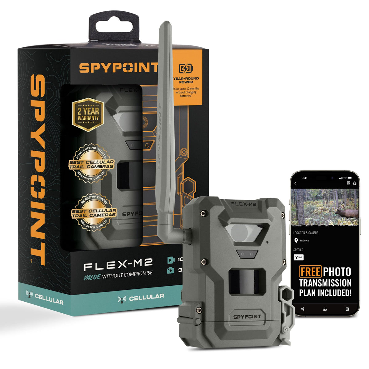 SPYPOINT Flex-M Twin, Cellular Trail Camera, Night Vision, Free Photo Plan