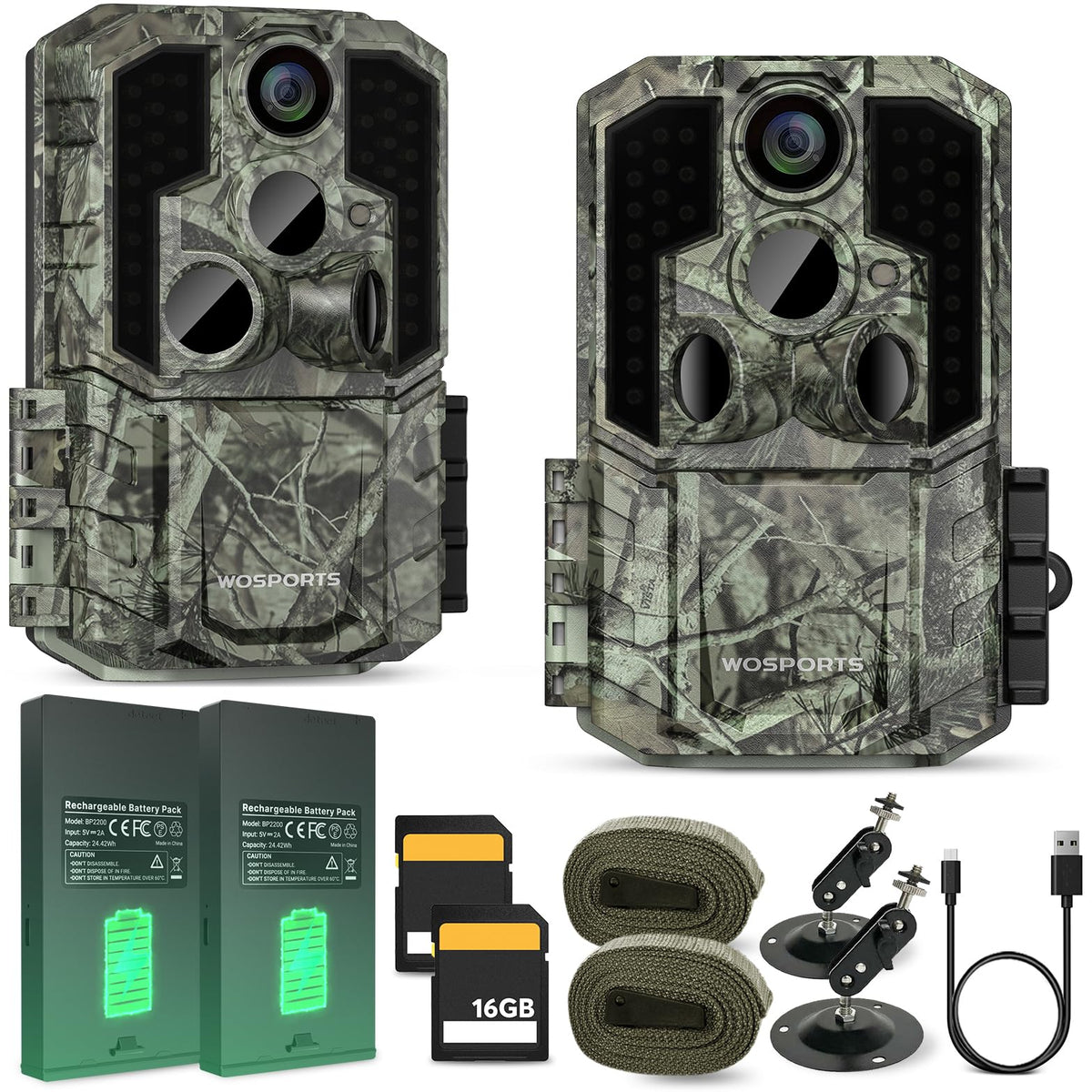 WOSPORTS Trail Camera(Non-Cellular Non-WiFi) 64MP 4K 0.2S Trigger Motion Activated,Game Camera with No-Glow Night Vision 2.0''LCD 120°Wide for Outdoor Scouting Wildlife Monitoring Home Security