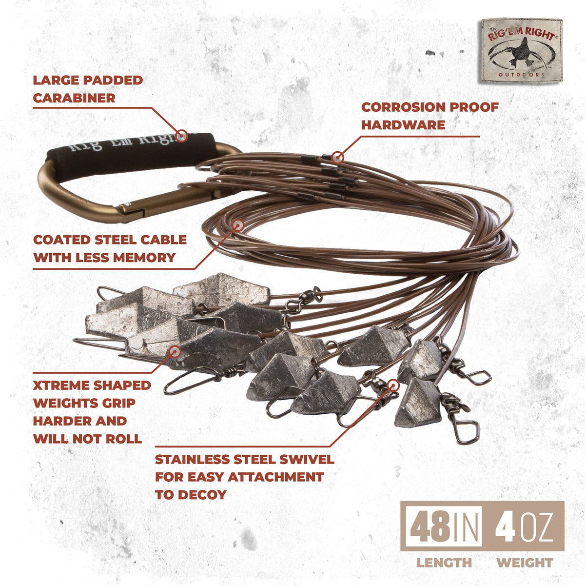 Rig'Em Right Waterfowl Pre-Rigged Xtreme Coated Tangle Free Cable Decoy Anchors for Duck Hunting