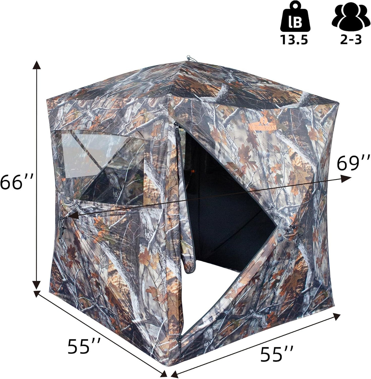THUNDERBAY SPUR Collector 3 Person Hunting Blind, Portable Ground Blind with Silent Windows, Portable Durable Hunting Tent for Deer & Turkey Hunting