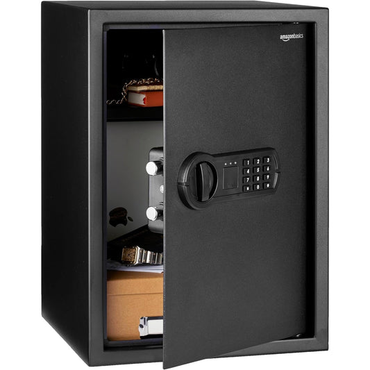 Amazon Basics Steel Home Security Safe Box with Electronic Keypad Lock for Documents, Jewelry, Valuables, 1.8 Cubic Feet, Black, 13.8"W x 13"D x 19.7"H