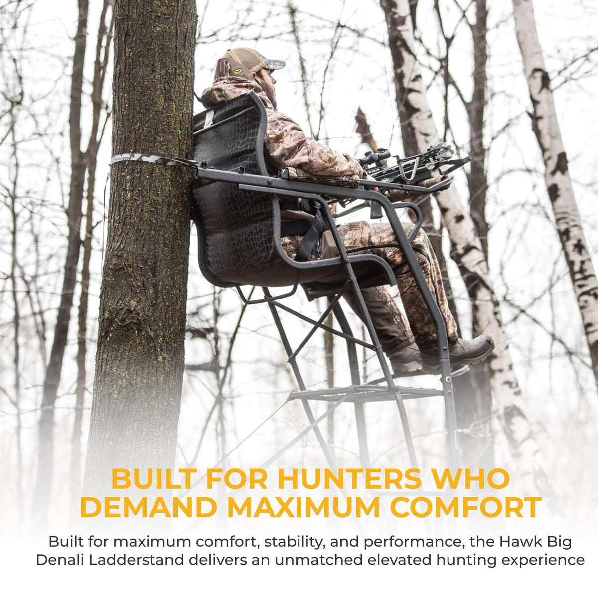 Hawk Hunting Big Denali Ladderstand with Wide Seat, Backrest, Portable Stacking Ladder System and Integrated Weapon Holder, Multicolor