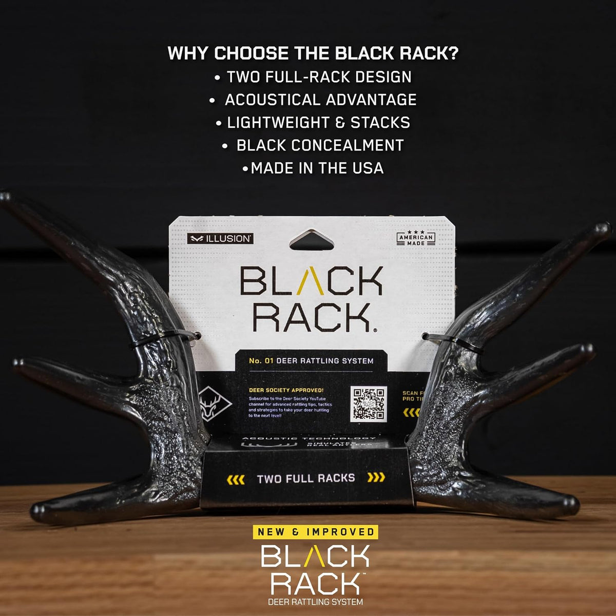 Black Rack Rattling System by Illusion | Rattling Antlers | Rattling Horns | Deer Call | Bone-Core Technology