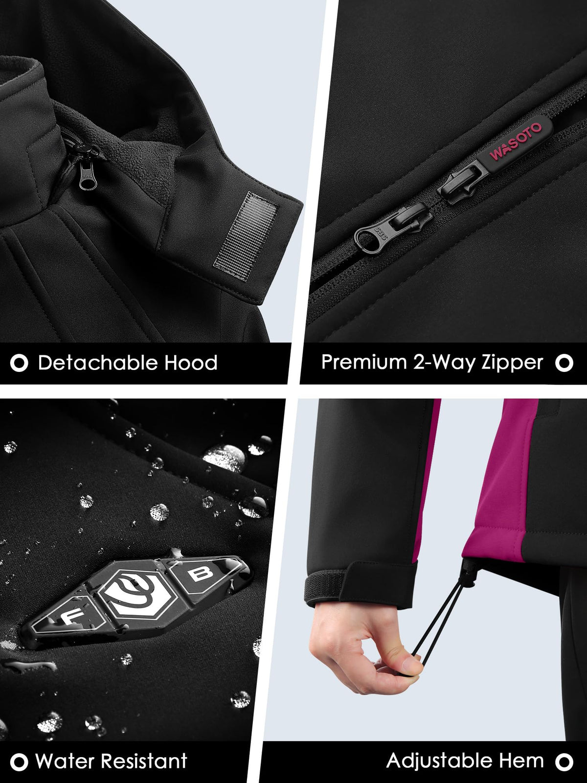 WASOTO Heated Jackets for Women 18400 mAh Battery Pack Water-Resistant Slim Fit with Detachable Hood Hiking Jackets