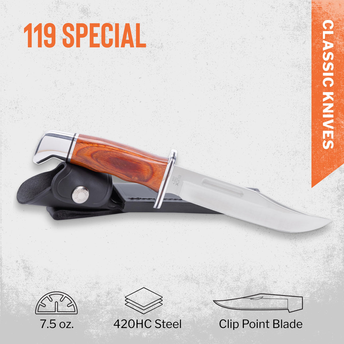 Buck Knives 119 Special Hunting Knife with Sheath, Phenolic Handle, 7.5 oz