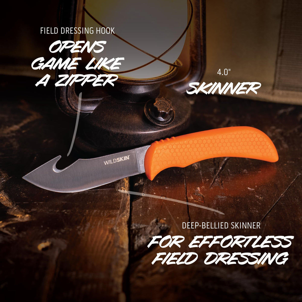 OUTDOOR EDGE WildGuide 4-Piece Hunting Knife Set & Field Dressing Kit | Featuring Razor-Sharp Caping Blade, Gut-Hook Skinning Knife, Bone Saw, in a Camo Nylon Belt Sheath | Butcher Knife Set for Deer
