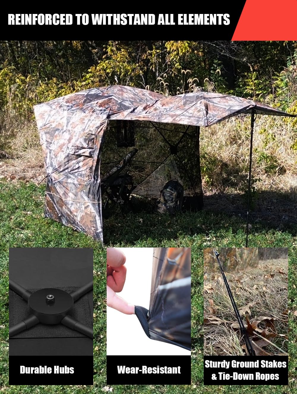 THUNDERBAY SPUR Collector 3 Person Hunting Blind, Portable Ground Blind with Silent Windows, Portable Durable Hunting Tent for Deer & Turkey Hunting