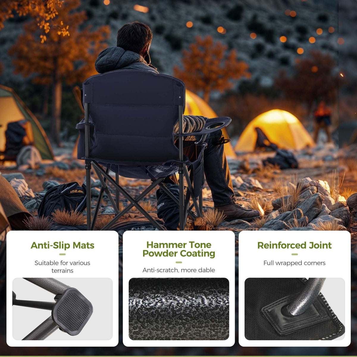 ALPHA CAMP Oversized Fully Padded Camping Chairs with Lumbar Support
