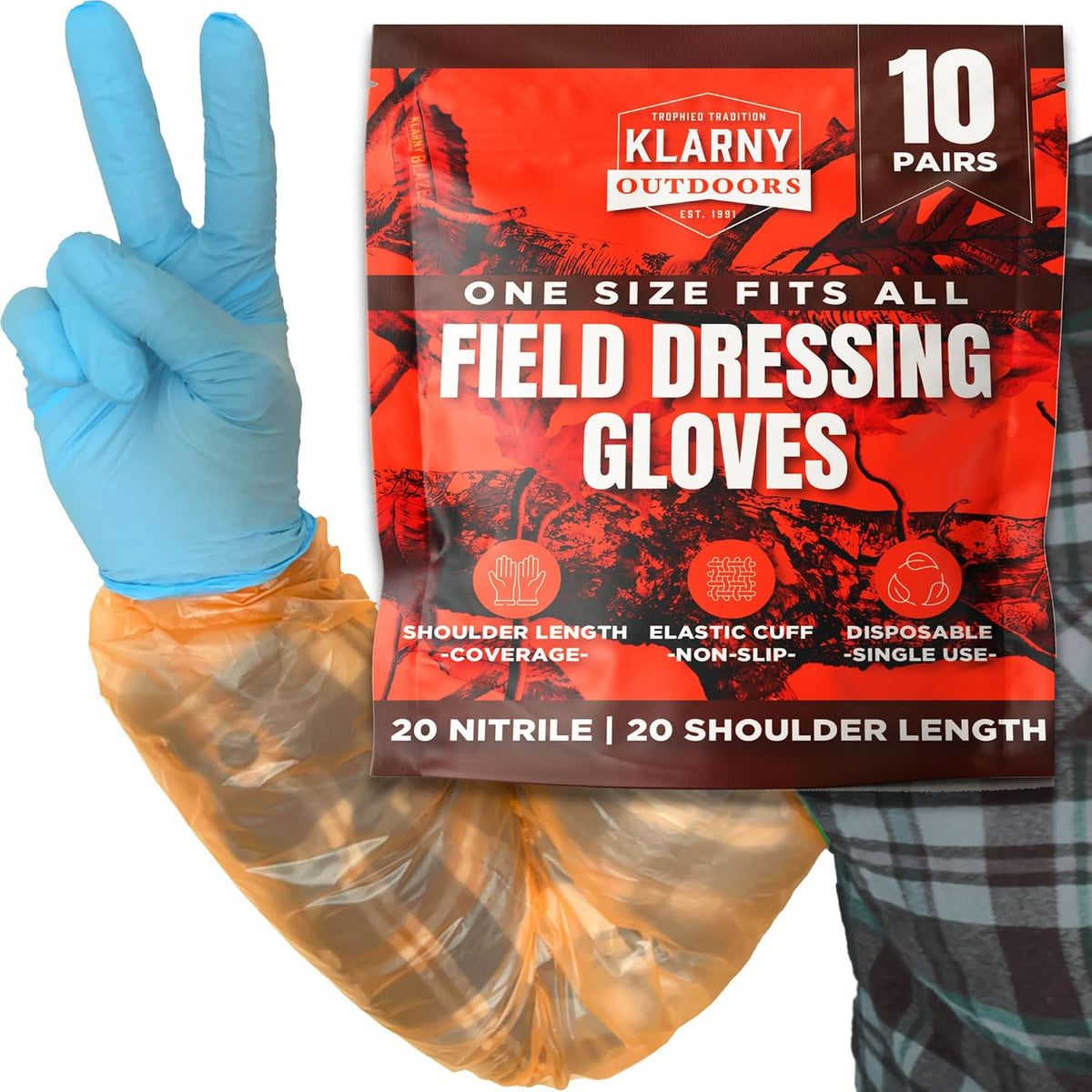 Field & Deer Gutting Dressing Gloves, Elk Hunting Gloves, Long Length, 10Pk