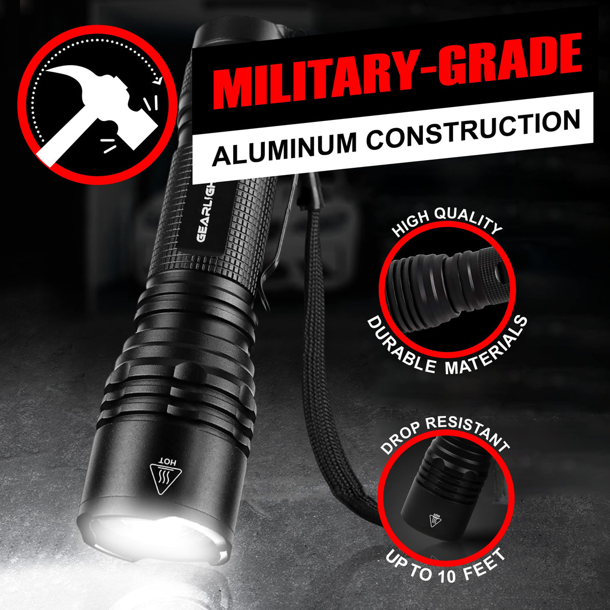 GearLight TAC LED Flashlight Pack - 2 Super Bright, Compact Tactical Flashlights with High Lumens for Outdoor Activity & Emergency Use - Gifts for Men & Women - Desert Tan