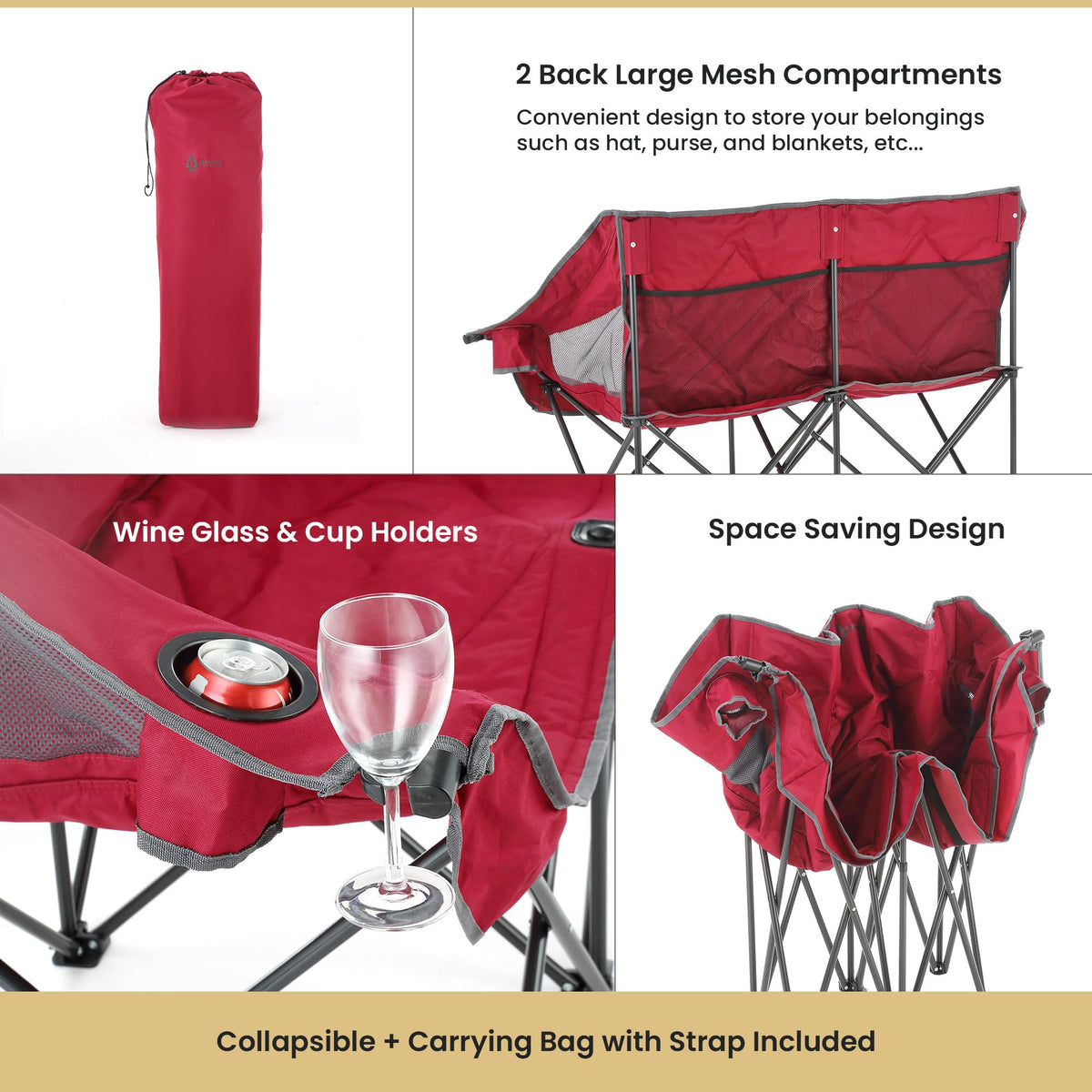 ARROWHEAD OUTDOOR Portable Folding Double Duo Camping Chair Loveseat