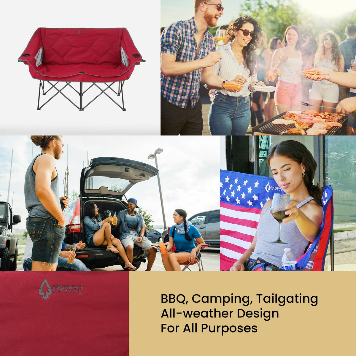 ARROWHEAD OUTDOOR Portable Folding Double Duo Camping Chair Loveseat