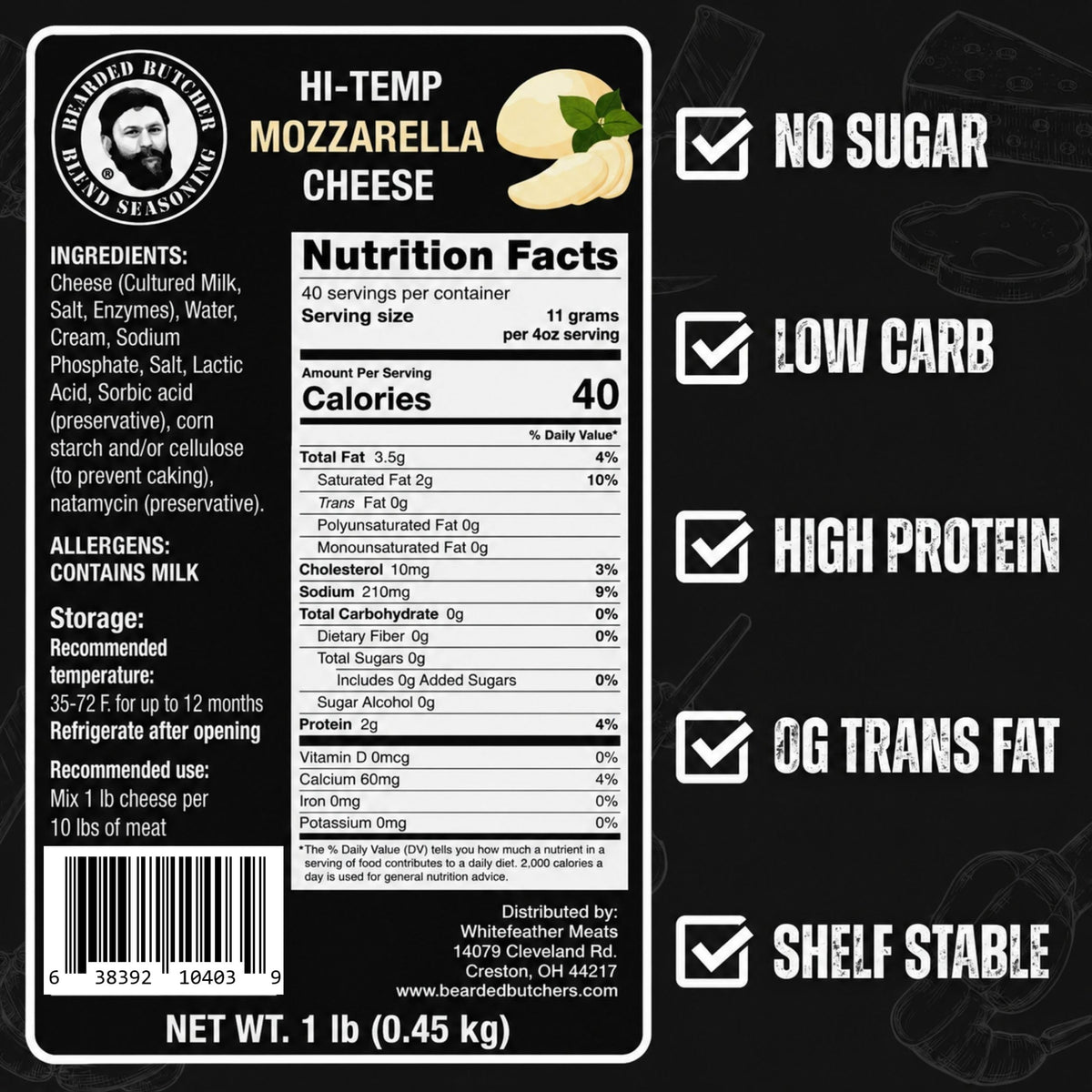 Bearded Butchers High-Temp Cheddar Cheese 2.5 lbs – Shelf-Stable 1/4" Cubes for Up to 25 lbs of Meat, 400°F High-Temperature Cheese – Ideal for Sausage Making, Brats, Snack Sticks, Burgers, and More