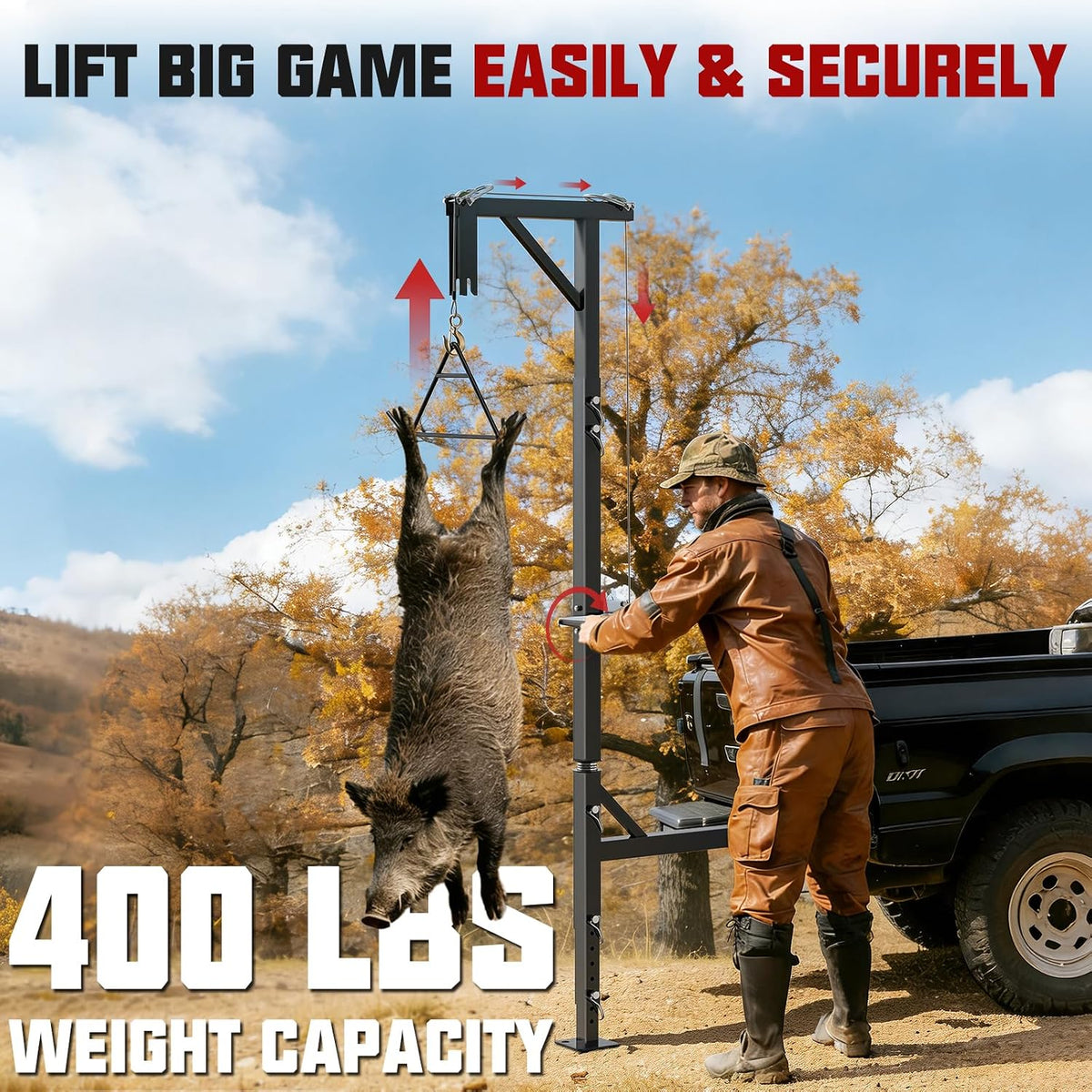 Truck Hitch Game Hoist Kit with Winch & Gambrel, 400 lb Capacity