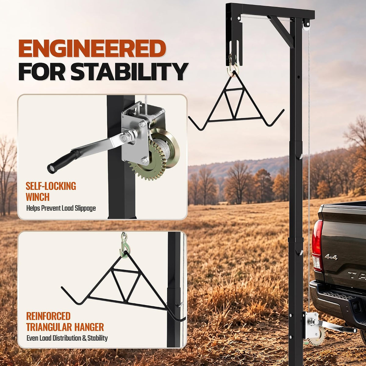 Mossy Oak Truck Hitch Game Hoist with Gambrel, 400 LB Capacity Deer Hanger