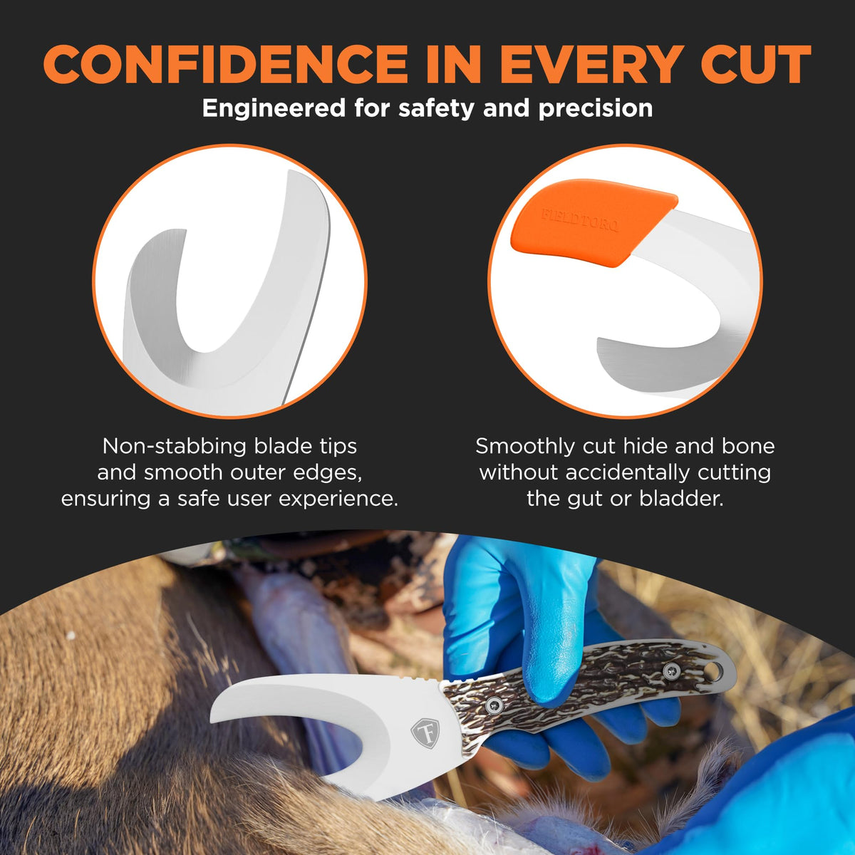 Field Dressing Kit | 3-in-1 Super Tool with Sheath & Sharpener | Gut Hook | Deer Hunting Knife Set | Pakkawood | Men's Hunting Gift Accessory