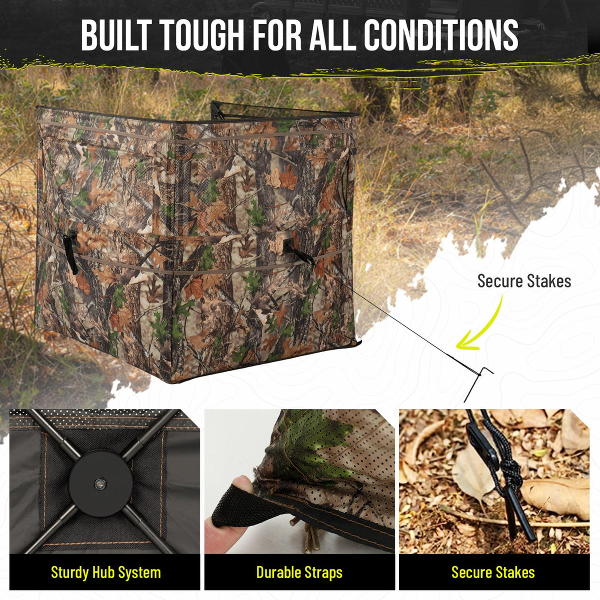 HUNTSEN 3&4 Panel See Through Hunting Blind for Turkey - Lightweight Portable Pop Up Ground Blind with Silent Sliding Windows Carrying Bag - Easy-Setup Camouflage Concealed Ground Blinds for Hunting