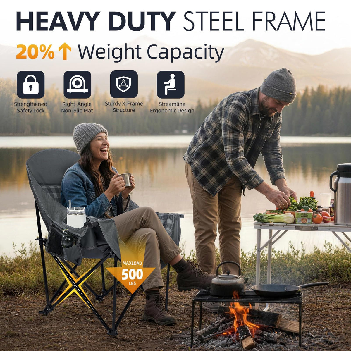 Heated Oversized Camping Chair - Heavy Duty Padded Comfy Warm Outdoor Chair