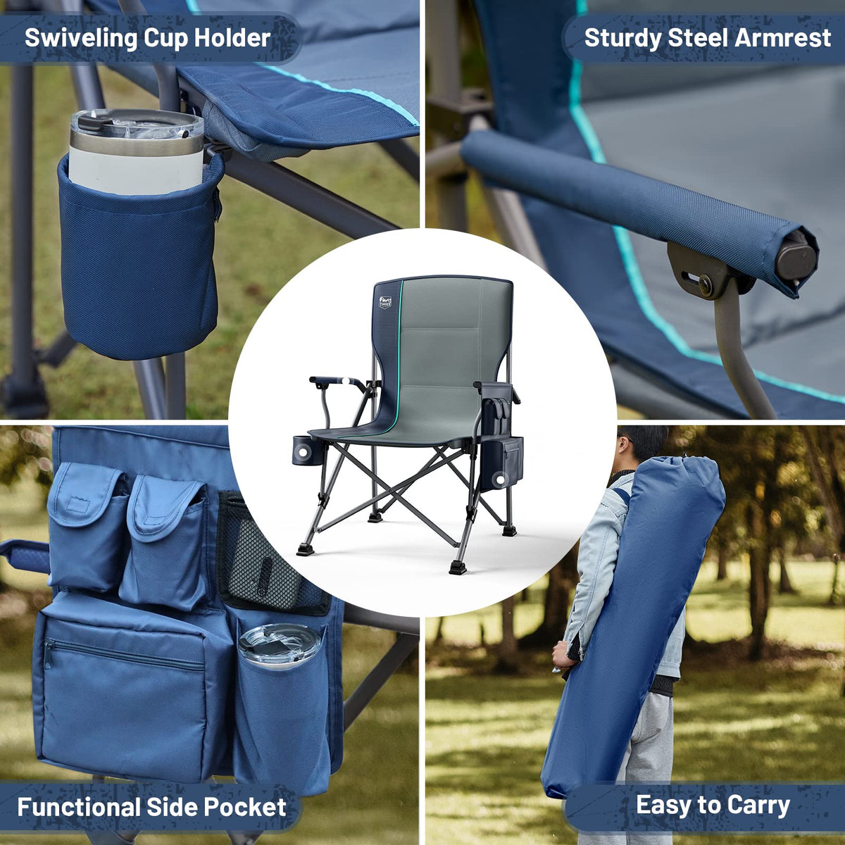 TIMBER RIDGE Oversized Folding Camping Chair High Back 500lbs