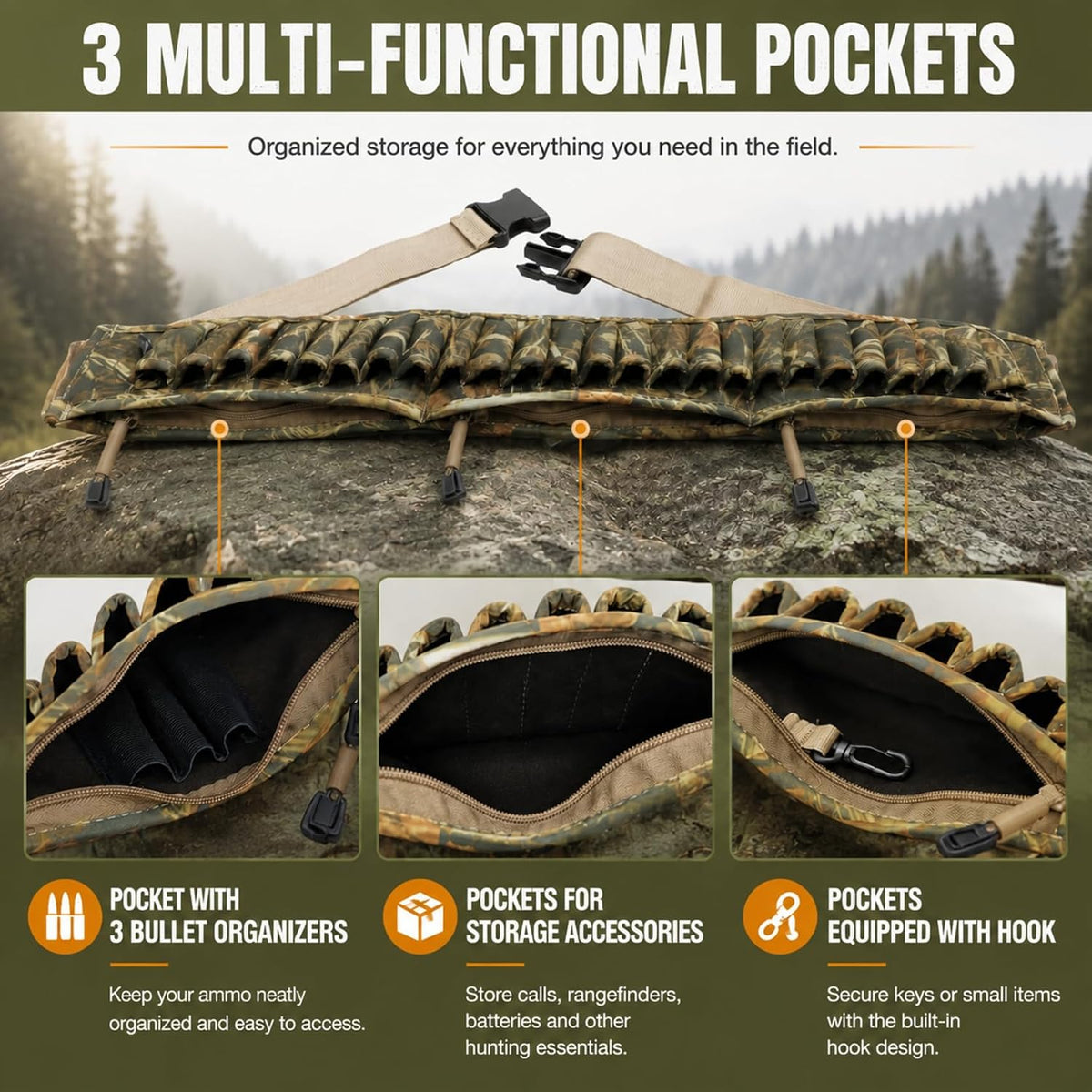 HUNTPAL 25 Rounds Shotgun Shell Belt, Cartridge Belt Waist Ammo Bandolier